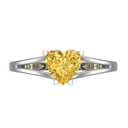 1 cttw Zirconia Simulated Yellow Diamond Solitaire  Engagement Ring - Solid Gold (VVS1, Heart Cut,6.5mm)