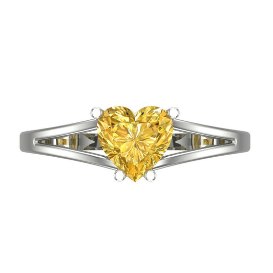 1 cttw Zirconia Simulated Yellow Diamond Solitaire  Engagement Ring - Solid White Gold (VVS1, Heart Cut,6.5mm)