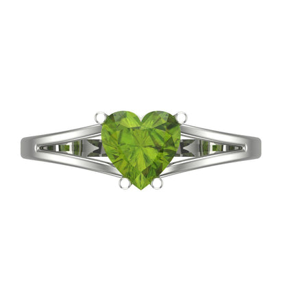 1.0 ct  Brilliant Heart Cut Natural Peridot Stone White Gold Solitaire Engagement Ring