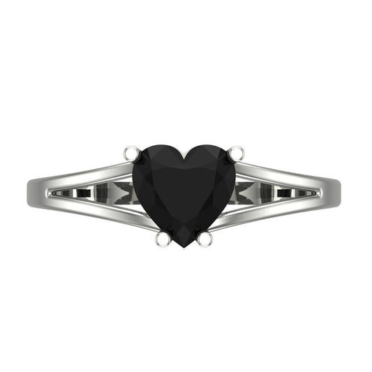 1 cttw Natural Onyx Solitaire  Engagement Ring - Solid White Gold (VVS1, Heart Cut,6.5mm)