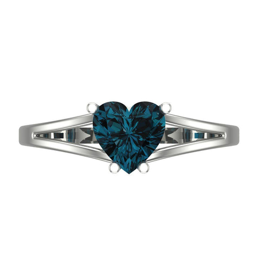 1 cttw Natural London Blue Topaz Solitaire  Engagement Ring - Solid White Gold (VVS1, Heart Cut,6.5mm)