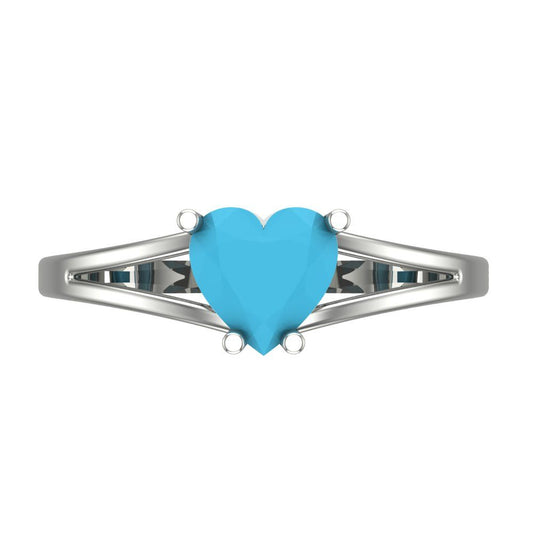 1 cttw Simulated Turquoise Solitaire  Engagement Ring - Solid White Gold (VVS1, Heart Cut,6.5mm)