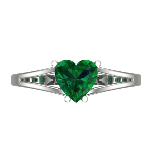 1 cttw Simulated Emerald Solitaire  Engagement Ring - Solid White Gold (VVS1, Heart Cut,6.5mm)