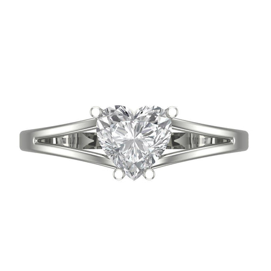 1 cttw Moissanite Solitaire  Engagement Ring - Solid White Gold (VVS1, Heart Cut,6.5mm)