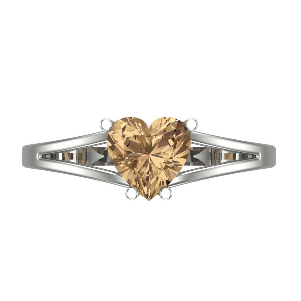 1 cttw Zirconia Simulated Champagne Diamond Solitaire  Engagement Ring - Solid Gold (VVS1, Heart Cut,6.5mm)