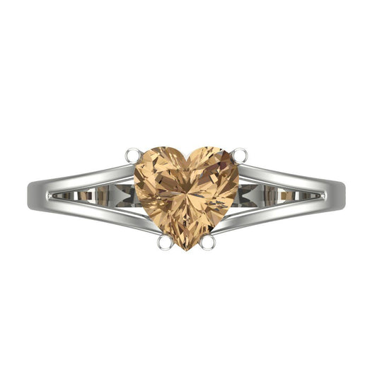 1 cttw Zirconia Simulated Champagne Diamond Solitaire  Engagement Ring - Solid White Gold (VVS1, Heart Cut,6.5mm)