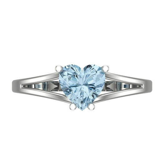 1 cttw Natural Aquamarine Solitaire  Engagement Ring - Solid White Gold (VVS1, Heart Cut,6.5mm)