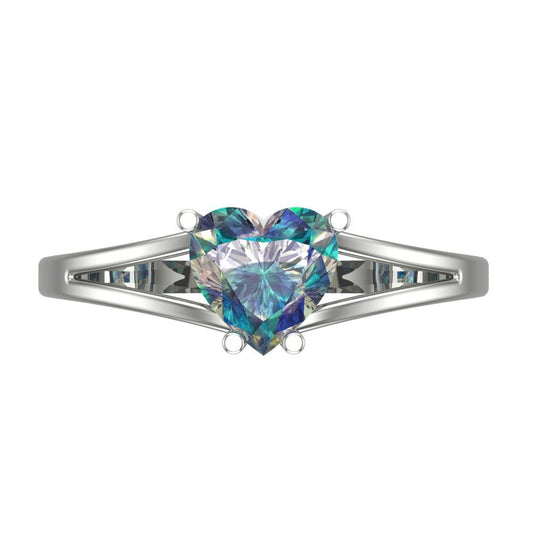 1 cttw Blue Moissanite Solitaire  Engagement Ring - Solid White Gold (VVS1, Heart Cut,6.5mm)