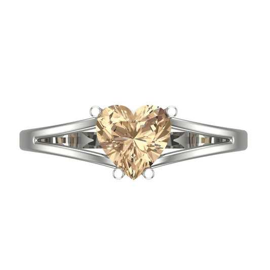 1 cttw Yellow Moissanite Solitaire  Engagement Ring - Solid White Gold (VVS1, Heart Cut,6.5mm)