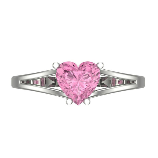 1 cttw Zirconia Simulated Pink Diamond Solitaire  Engagement Ring - Solid White Gold (VVS1, Heart Cut,6.5mm)