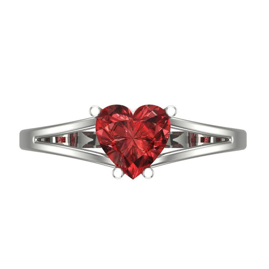 1 cttw Natural Garnet Solitaire  Engagement Ring - Solid White Gold (VVS1, Heart Cut,6.5mm)