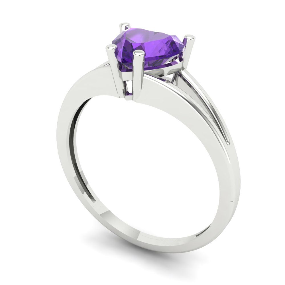 1 cttw Natural Amethyst Solitaire  Engagement Ring - Solid Gold (Heart Cut,6.5mm)