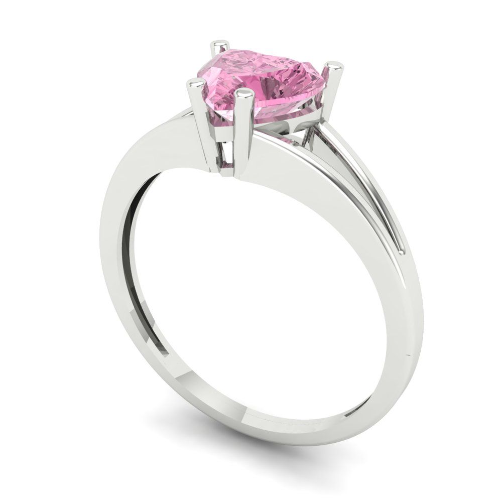 1 cttw Zirconia Simulated Pink Diamond Solitaire  Engagement Ring - Solid Gold (VVS1, Heart Cut,6.5mm)