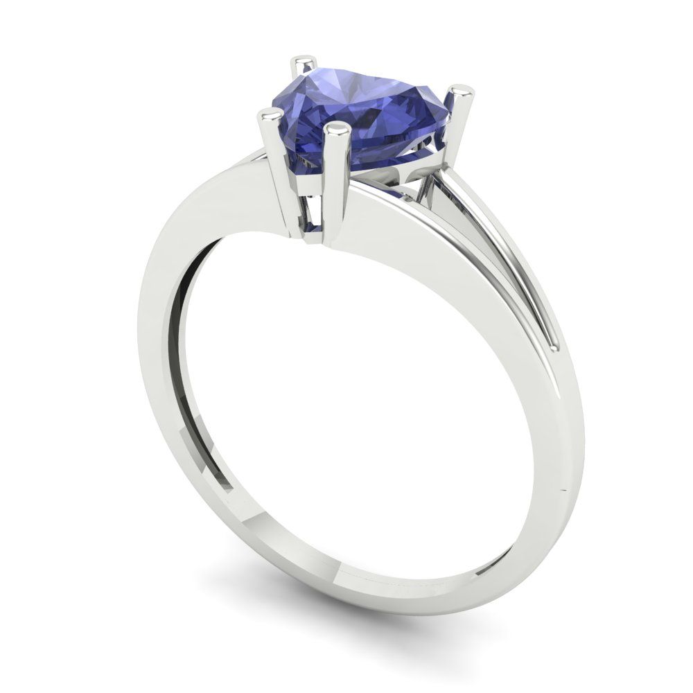 1 cttw Simulated Tanzanite Solitaire  Engagement Ring - Solid Gold (Heart Cut,6.5mm)