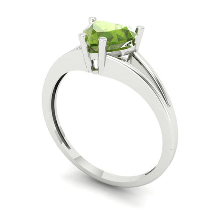 1.0 ct  Brilliant Heart Cut Natural Peridot Stone White Gold Solitaire Engagement Ring