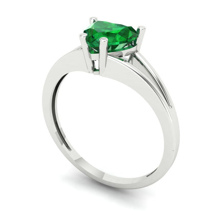 1 cttw Simulated Emerald Solitaire  Engagement Ring - Solid Gold (Heart Cut,6.5mm)