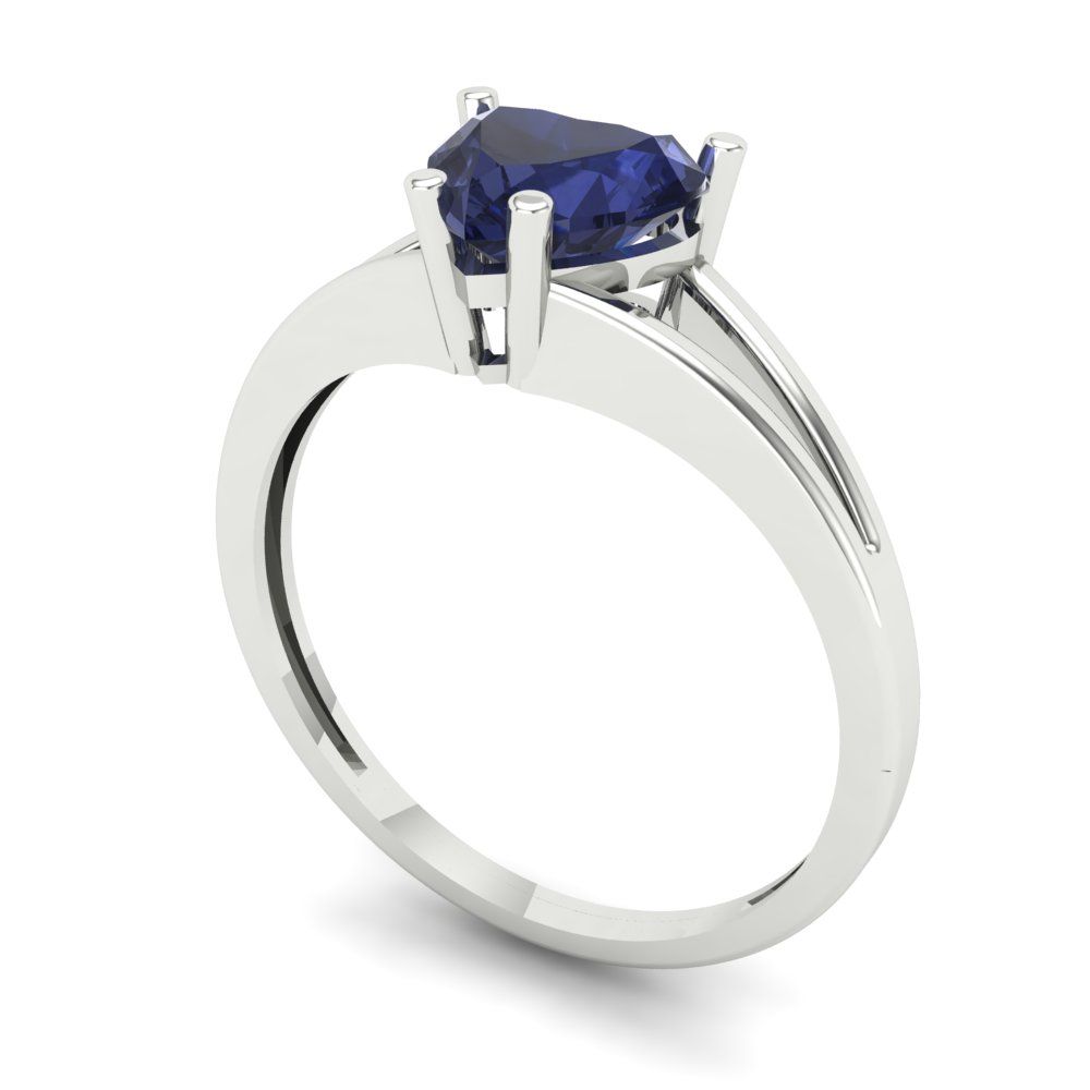1 cttw Simulated Blue Sapphire Solitaire  Engagement Ring - Solid Gold (Heart Cut,6.5mm)