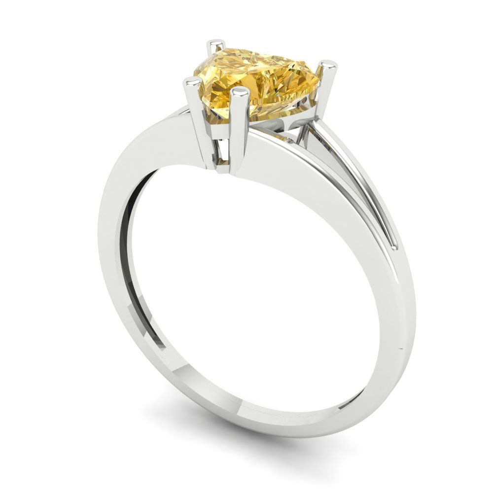 1 cttw Zirconia Simulated Yellow Diamond Solitaire  Engagement Ring - Solid Gold (VVS1, Heart Cut,6.5mm)