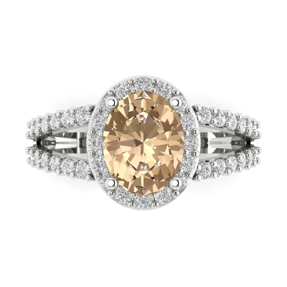 2.6 cttw Yellow Moissanite Solitaire with Zirconia Simulated Diamond Accents Engagement Ring - Solid Gold (Oval Cut,9x7mm)