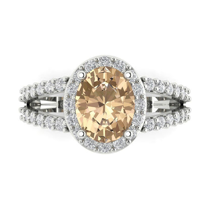 2.6 cttw Yellow Moissanite Solitaire with Zirconia Simulated Diamond Accents Engagement Ring - Solid Gold (Oval Cut,9x7mm)