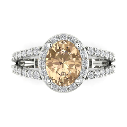 2.6 cttw Yellow Moissanite Solitaire with Zirconia Simulated Diamond Accents Engagement Ring - Solid White Gold (VVS1, Oval Cut,9x7mm)