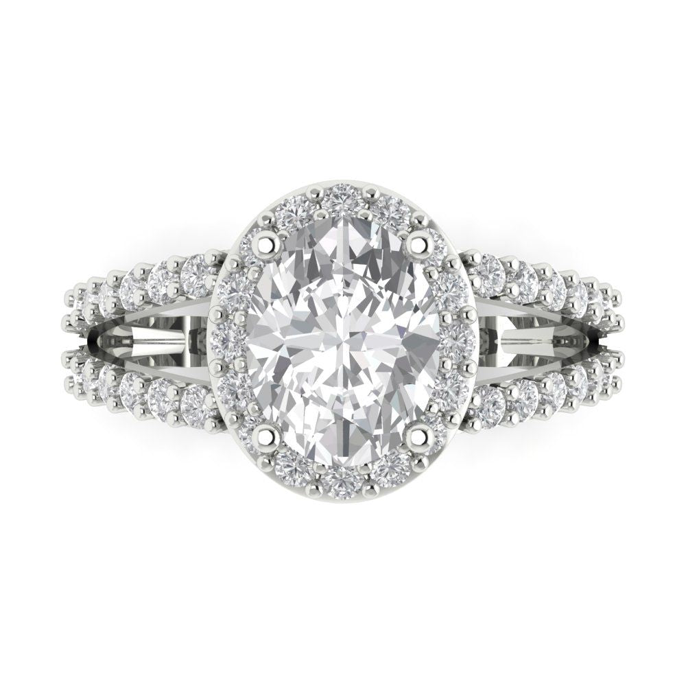 2.6 cttw White Sapphire Solitaire with Zirconia Simulated Diamond Accents Engagement Ring - Solid White Gold (VVS1, Oval Cut,9x7mm)