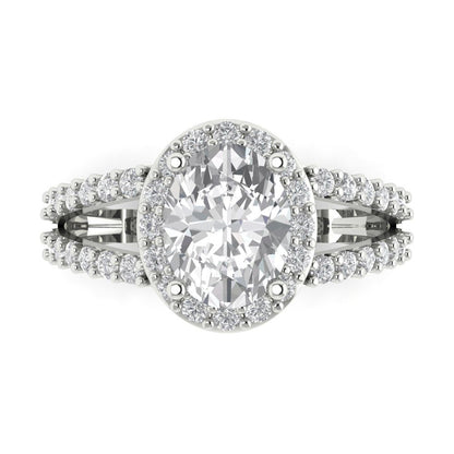 2.6 cttw White Sapphire Solitaire with Zirconia Simulated Diamond Accents Engagement Ring - Solid White Gold (VVS1, Oval Cut,9x7mm)