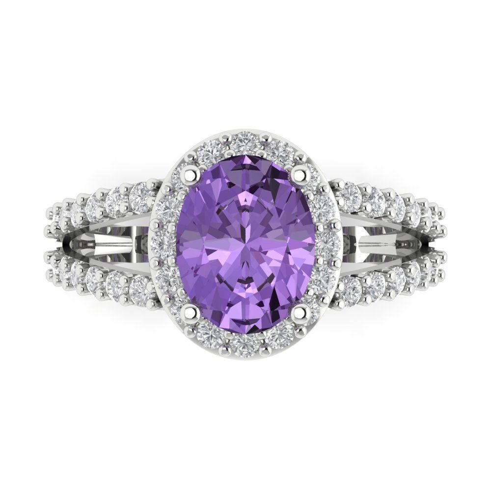 2.6 cttw Simulated Alexandrite Solitaire with Zirconia Simulated Diamond Accents Engagement Ring - Solid Gold (Oval Cut,9x7mm)