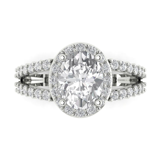 2.6 cttw Moissanite Solitaire with Zirconia Simulated Diamond Accents Engagement Ring - Solid White Gold (VVS1, Oval Cut,9x7mm)