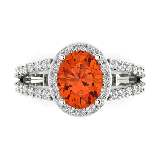 2.6 cttw Zirconia Simulated Red Diamond Solitaire with Zirconia Simulated Diamond Accents Engagement Ring - Solid White Gold (VVS1, Oval Cut,9x7mm)