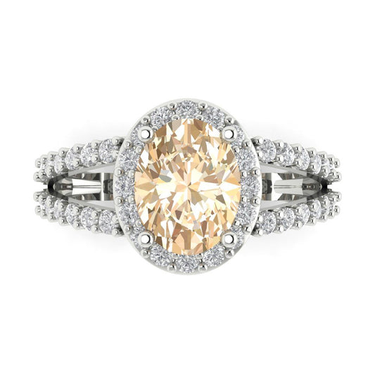 2.6 cttw Natural Morganite Solitaire with Zirconia Simulated Diamond Accents Engagement Ring - Solid White Gold (VVS1, Oval Cut,9x7mm)