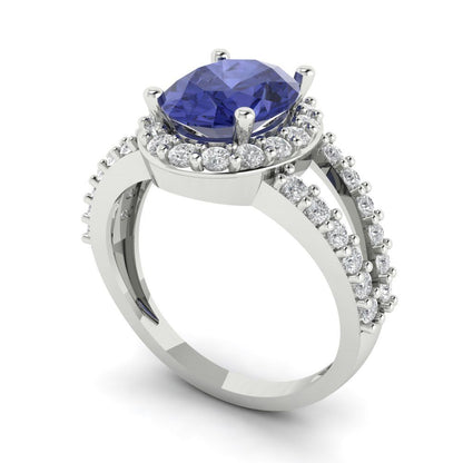 2.6 cttw Simulated Tanzanite Solitaire with Zirconia Simulated Diamond Accents Engagement Ring - Solid Gold (Oval Cut,9x7mm)