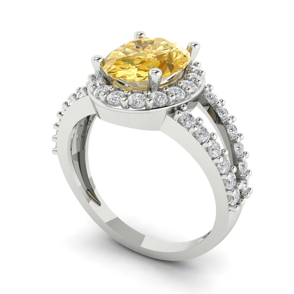 2.6 cttw Yellow Moissanite Solitaire with Zirconia Simulated Diamond Accents Engagement Ring - Solid Gold (Oval Cut,9x7mm)
