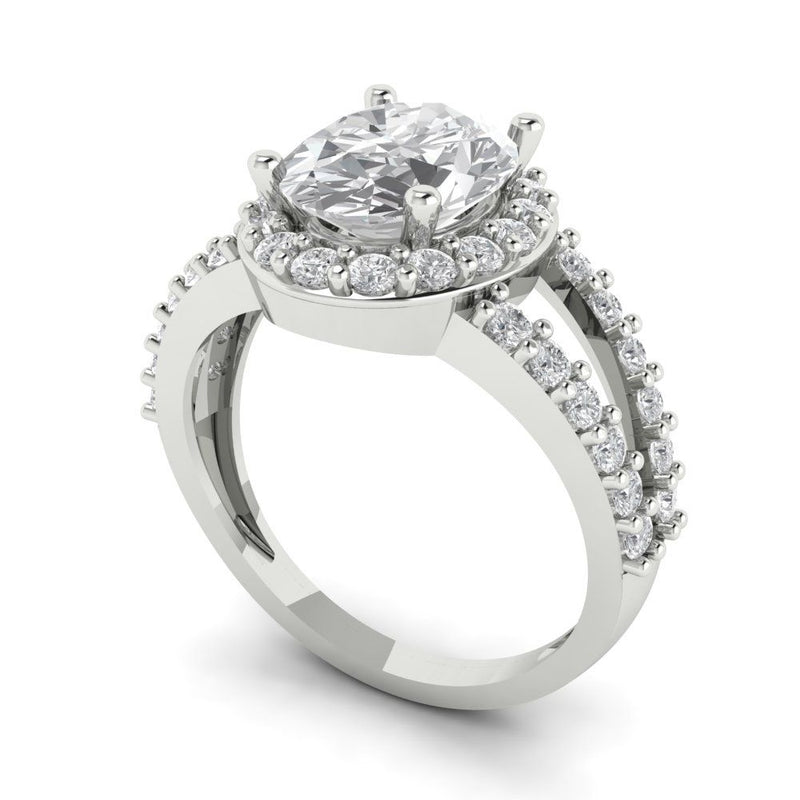 2.78 ct Brilliant Oval Cut Natural Diamond Stone Clarity SI1-2 Color G-H White Gold Halo Solitaire with Accents Ring