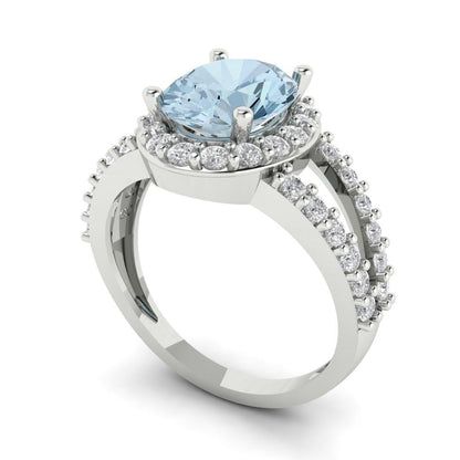 2.6 cttw Natural Aquamarine Solitaire with Zirconia Simulated Diamond Accents Engagement Ring - Solid Gold (Oval Cut,9x7mm)