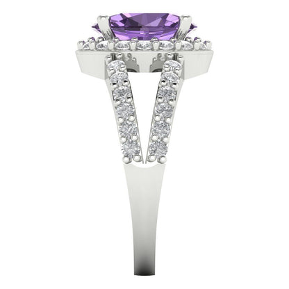 2.6 cttw Simulated Alexandrite Solitaire with Zirconia Simulated Diamond Accents Engagement Ring - Solid Gold (Oval Cut,9x7mm)