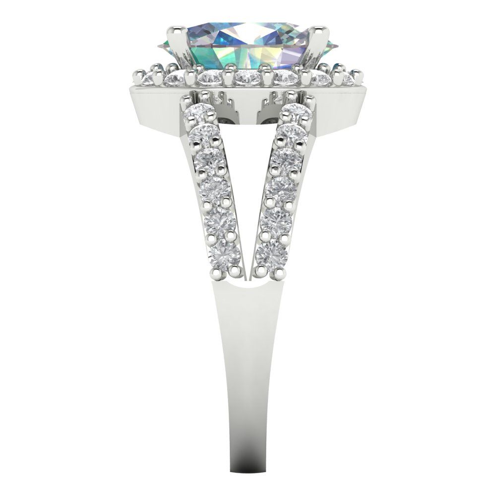 2.6 cttw Blue Moissanite Solitaire with Zirconia Simulated Diamond Accents Engagement Ring - Solid Gold (Oval Cut,9x7mm)