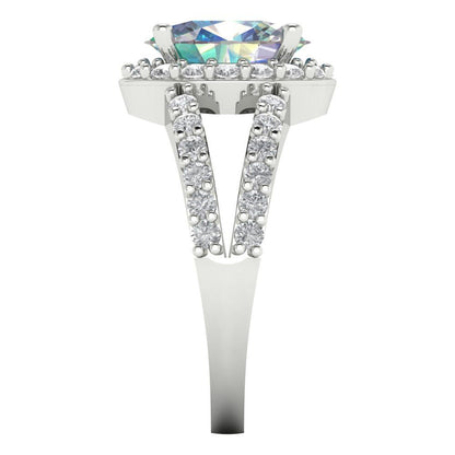 2.6 cttw Blue Moissanite Solitaire with Zirconia Simulated Diamond Accents Engagement Ring - Solid Gold (Oval Cut,9x7mm)