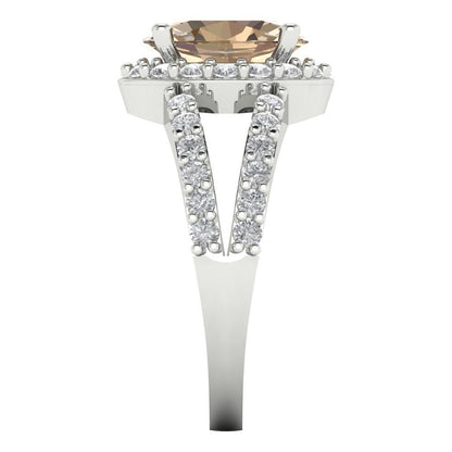 2.6 cttw Yellow Moissanite Solitaire with Zirconia Simulated Diamond Accents Engagement Ring - Solid Gold (Oval Cut,9x7mm)