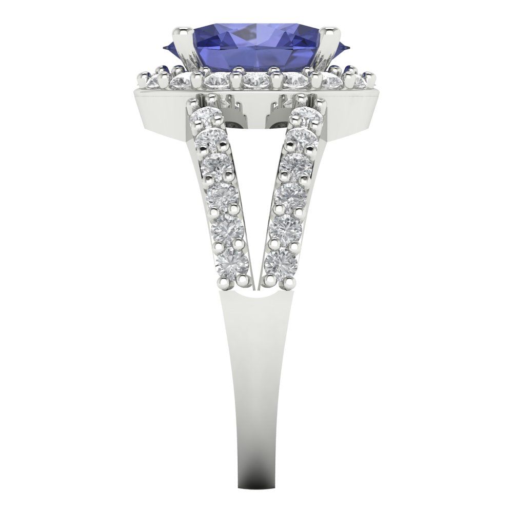 2.6 cttw Simulated Tanzanite Solitaire with Zirconia Simulated Diamond Accents Engagement Ring - Solid Gold (Oval Cut,9x7mm)