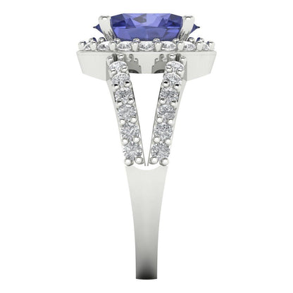 2.6 cttw Simulated Tanzanite Solitaire with Zirconia Simulated Diamond Accents Engagement Ring - Solid Gold (Oval Cut,9x7mm)