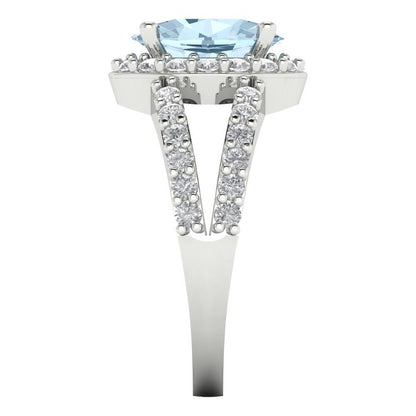 2.6 cttw Natural Sky Blue Topaz Solitaire with Zirconia Simulated Diamond Accents Engagement Ring - Solid Gold (Oval Cut,9x7mm)