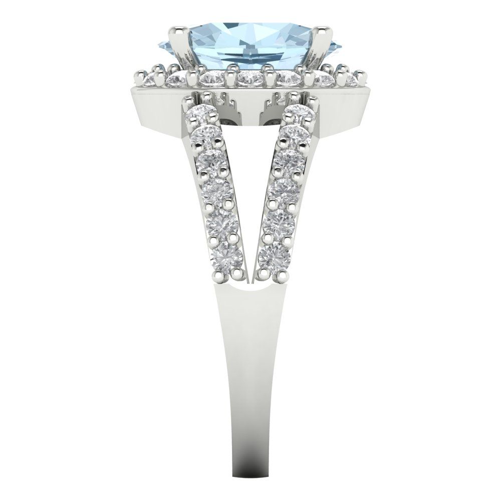 2.6 cttw Natural Aquamarine Solitaire with Zirconia Simulated Diamond Accents Engagement Ring - Solid Gold (Oval Cut,9x7mm)