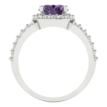 2.6 cttw Simulated Alexandrite Solitaire with Zirconia Simulated Diamond Accents Engagement Ring - Solid Gold (Oval Cut,9x7mm)