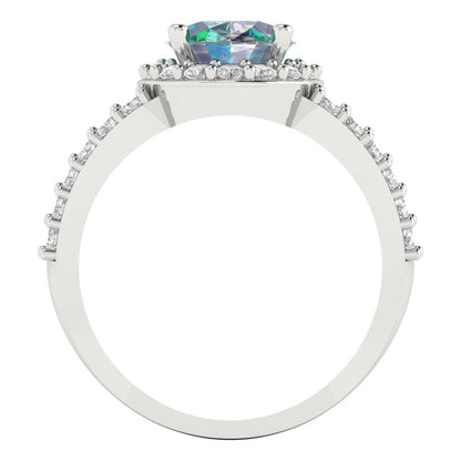 2.6 cttw Blue Moissanite Solitaire with Zirconia Simulated Diamond Accents Engagement Ring - Solid Gold (Oval Cut,9x7mm)