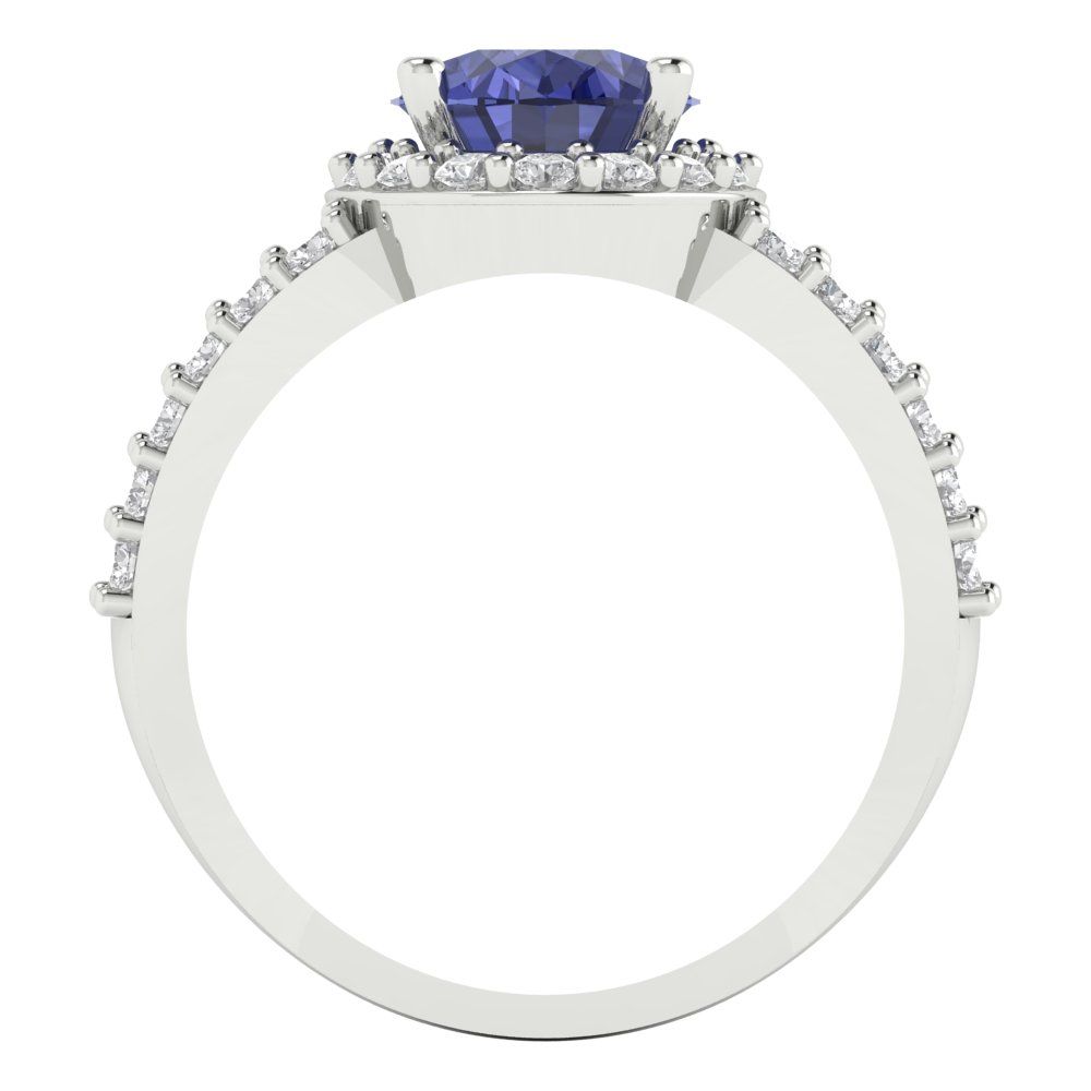 2.6 cttw Simulated Tanzanite Solitaire with Zirconia Simulated Diamond Accents Engagement Ring - Solid Gold (Oval Cut,9x7mm)