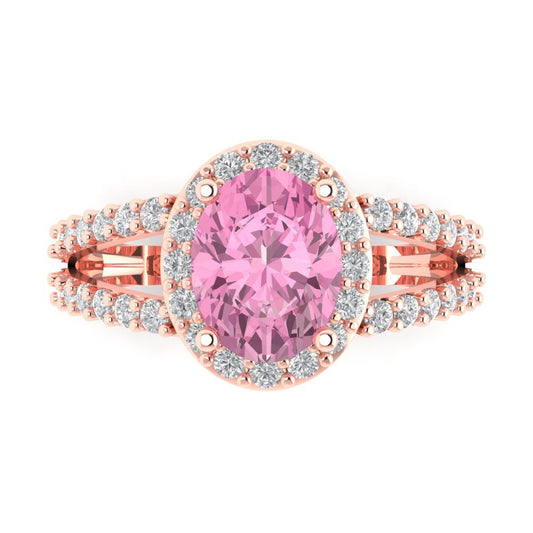 2.6 cttw Zirconia Simulated Pink Diamond Solitaire with Zirconia Simulated Diamond Accents Engagement Ring - Solid Rose Gold (VVS1, Oval Cut,9x7mm)