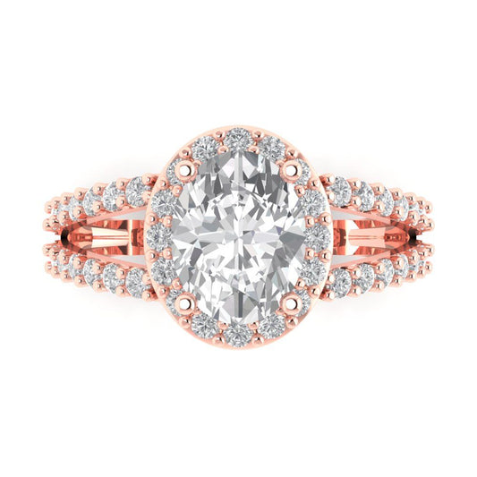 2.6 cttw Moissanite Solitaire with Zirconia Simulated Diamond Accents Engagement Ring - Solid Rose Gold (VVS1, Oval Cut,9x7mm)