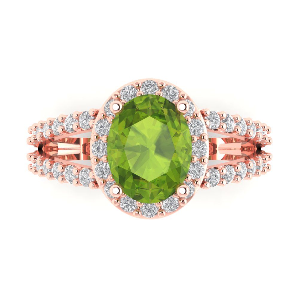 2.6 cttw Natural Peridot Solitaire with Zirconia Simulated Diamond Accents Engagement Ring - Solid Gold (Oval Cut,9x7mm)