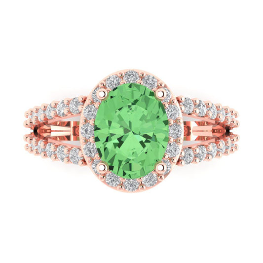 2.6 cttw Zirconia Simulated Green Diamond Solitaire with Zirconia Simulated Diamond Accents Engagement Ring - Solid Rose Gold (VVS1, Oval Cut,9x7mm)
